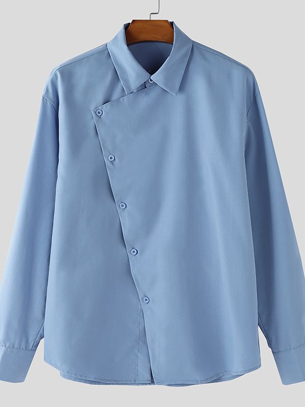 Men's Minimalist Asymmetrical Placket Long Sleeve Shirt SKUL45277