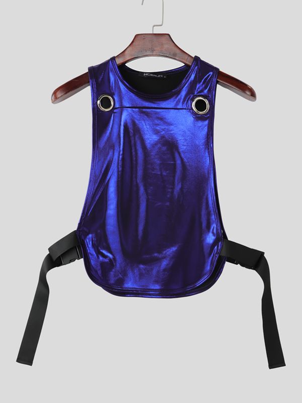 Men's Avant-Garde Metallic Wet-Look Eyelet Detail Open Side Bib Tank SKUL63039