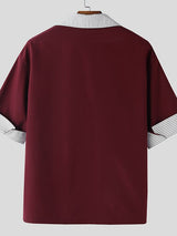 Men's Stripe Patchwork Short Sleeve Shirt SKUL47772