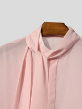 Men's Avant-Garde New Romanticism Sheer Organza Long Pussy-Bow Shirt SKUL68398