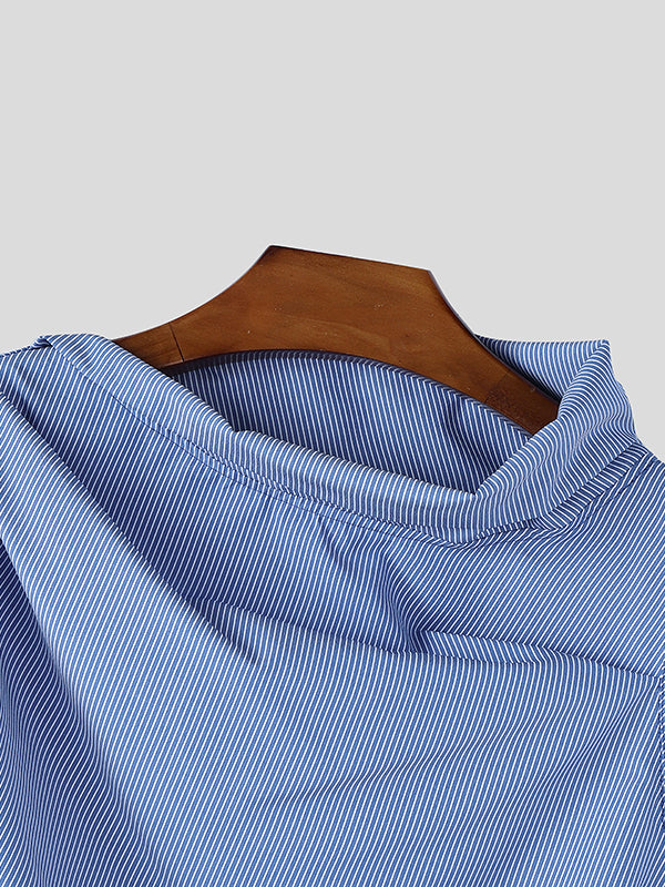 Men's Avant-Garde Asymmetrical Cowl Neck Draped Textured Longline Tank SKUL60004