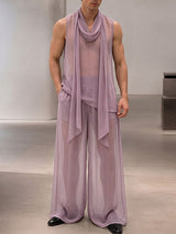 Men's Avant-Garde Party Sheer Draped Cowl Neck Two Pieces Outfit SKUL74507