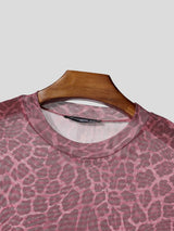 Men's Sexy Clubwear Sheer Leopard Pattern Second Skin Muscle Fit Long Sleeve Crew Neck T-shirt SKUL82464