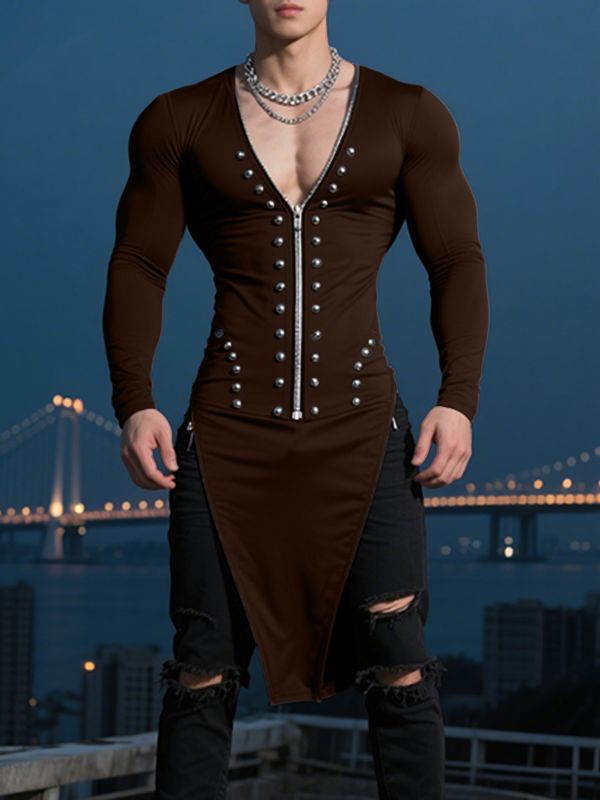 Men's Deconstructed Bead Patchwork Long Sleeve T Shirt SKUL31954