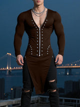 Men's Deconstructed Bead Patchwork Long Sleeve T Shirt SKUL31954