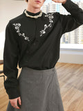 Mens Floral Embroidered Frog Button Long Sleeve Shirt SKUK39061