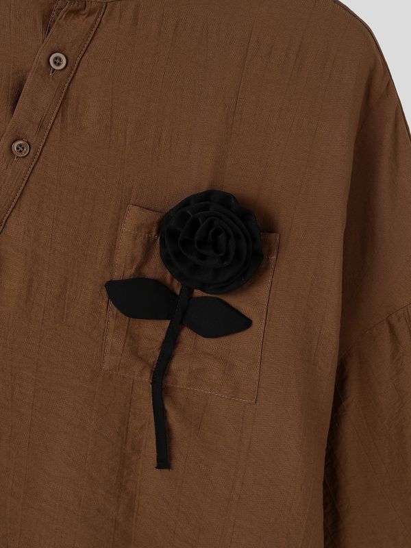 Men's Neo-Chinese Romantic Art Exhibition 3D Rose Flower Mandarin Collar Cropped Shirt SKUL85968