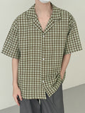 Mens Plaid Revere Collar Short Sleeve Shirt SKUK08633