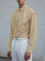 Men's Solid Color Ruffle Patchwork Long Sleeve Shirt SKUL43639