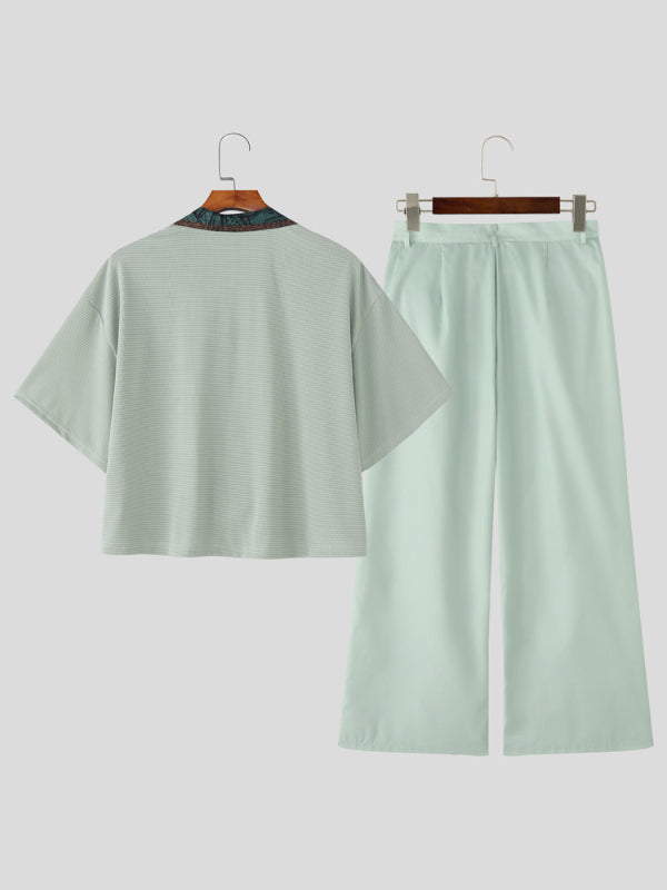 Men's Floral Print Colorblock Two Pieces Outfit SKUL15181