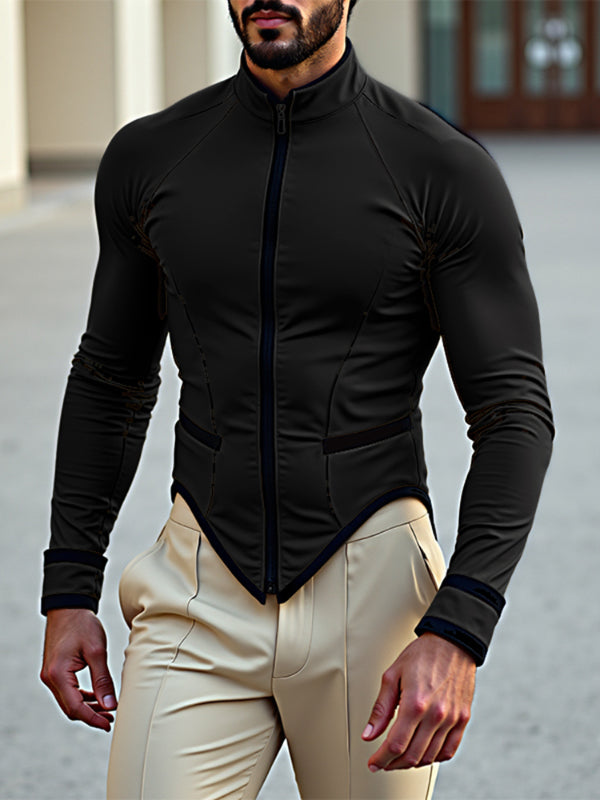 Men's Contrast Trim Asymmetric Hem Long Sleeve Jacket SKUL25971