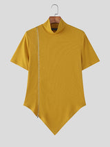 Men's Knit High Neck Zip Short Sleeve T-Shirt SKUL39883