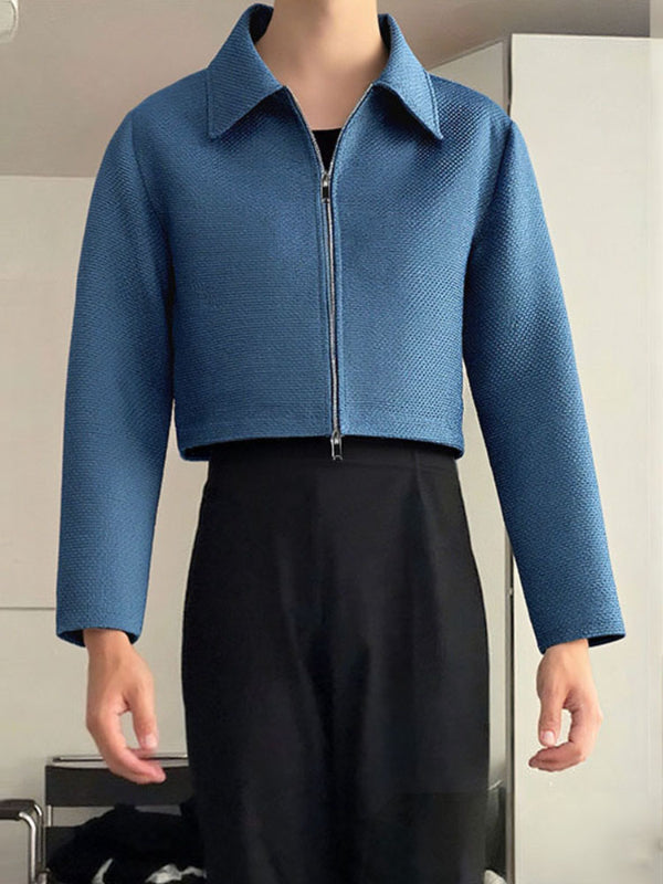 Men's Solid Color Cropped Casual Jacket SKUL35214