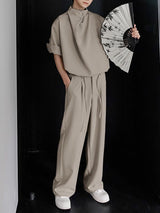 Men's Solid Draped Collar Casual Two Pieces Outfit SKUL33012