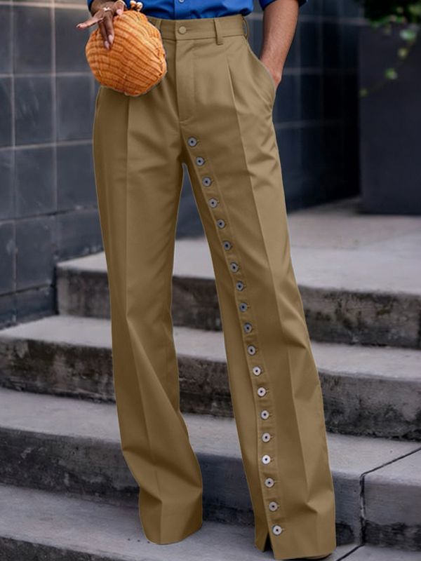 Men's Avant-Garde Diagonal Multi-Button Detail High-Waisted Wide-Leg Pant SKUL66088