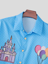 Men's Daily Casual Wear Polka Dot Cartoon Castle Patchwork Oversized Casual Shirt SKUL59596