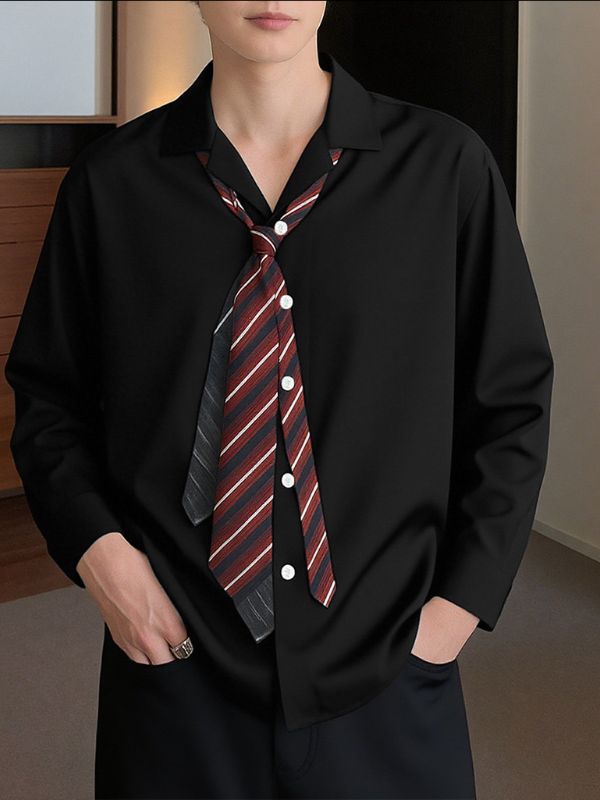 Men's Tie Print Long Sleeve Shirt SKUL32859