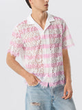 Mens Lace Striped Revere Collar Shirt SKUK07627