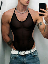 Men's Avant-Garde Sheer Mesh Halter Neck Bodysuit SKUL56223