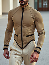 Men's Contrast Trim Asymmetric Hem Long Sleeve Jacket SKUL25971