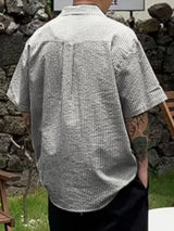 Men's Coconut Tree Embroidered Texture Short Sleeve Shirt SKUL15618