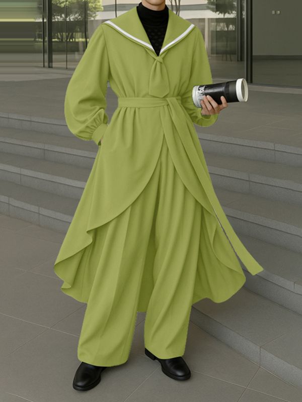 Men's Navy Collar Casual Two Pieces Outfit SKUL36628