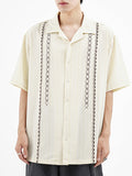 Mens Geometric Striped Print Revere Collar Shirt SKUK12468