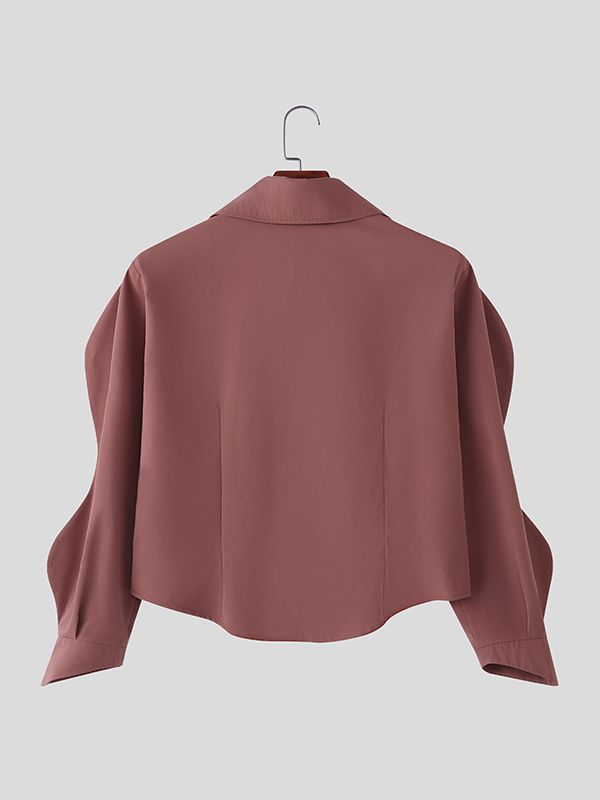 Men's Solid Color Cinched Waist Large Collar Wide Sleeve Shirt SKUL42663