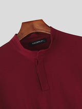 Men's Solid Color Stand Collar Cropped Short Sleeve T-shirt SKUL50078