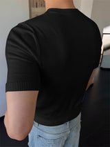 Men's Solid Color Knit Short Sleeve Shirt SKUL22811