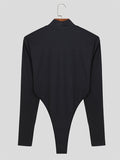 Mens Solid High Neck Long Sleeve Bodysuit SKUK32797