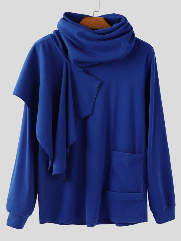 Men's Solid Scarf Neck Long Sleeve T-Shirt SKUL28489