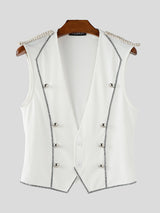 Men's Shiny Ribbon Double Breasted Casual Waistcoat SKUL23662