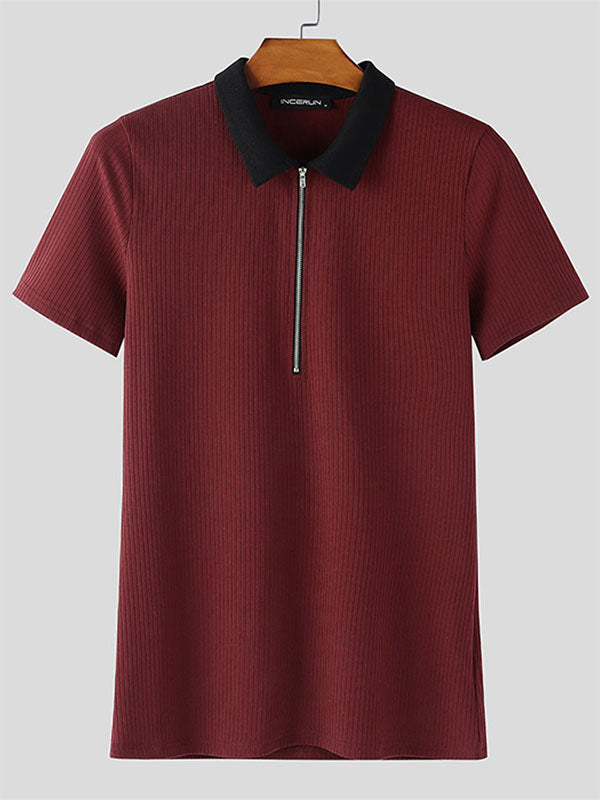 Men's Casual Textured Contrast Color Short Sleeve Shirt SKUL46318