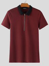 Men's Casual Textured Contrast Color Short Sleeve Shirt SKUL46318