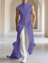 Mens Solid Color Ruffled Long Hem Sleeveless Waistcoat SKUL23621