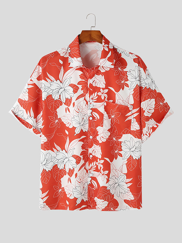 Mens Floral Print Short Sleeve Loose Shirt SKUK19379