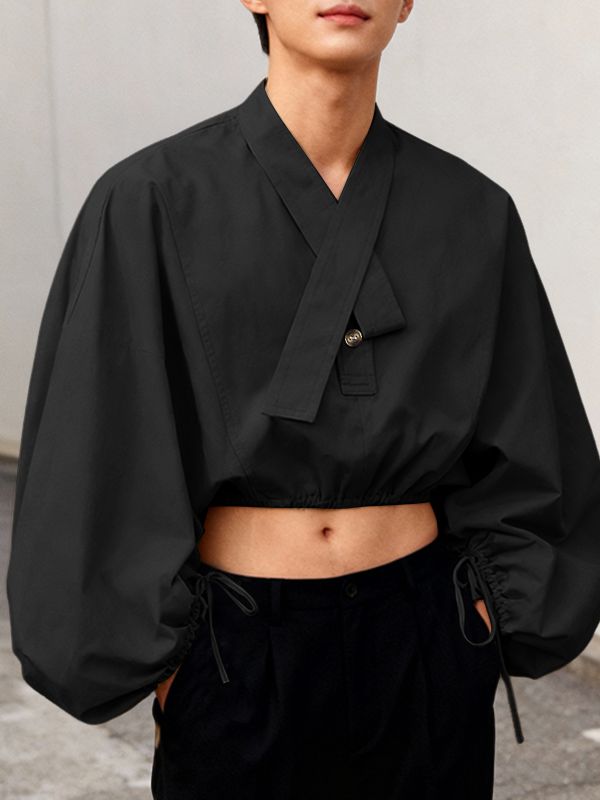 Men's Solid Color Cropped Long Sleeve Shirt SKUL45003