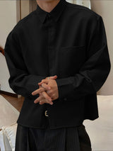 Men's Solid Color Pocket Long Sleeve Shirt SKUL43860