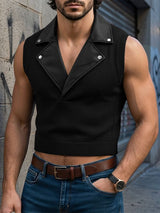 Men's Knit Leather Collar Cropped Tank SKUL54097