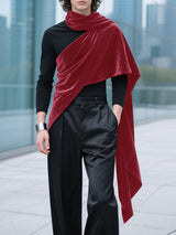 Men's Contrast Velvet Patchwork Long Sleeve T-Shirt SKUL29768