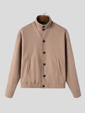 Mens Solid Stand Collar Button Front Jacket SKUK40029