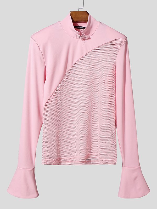 Men's Sheer Mesh Zipper Flared Sleeve T-shirt SKUL50073