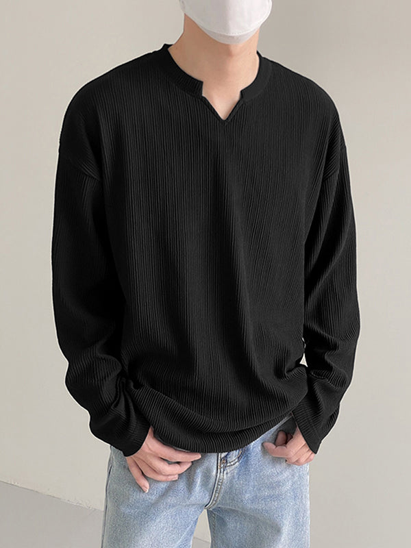 Men's Minimalist Textured Long Sleeve T-Shirt SKUL30772