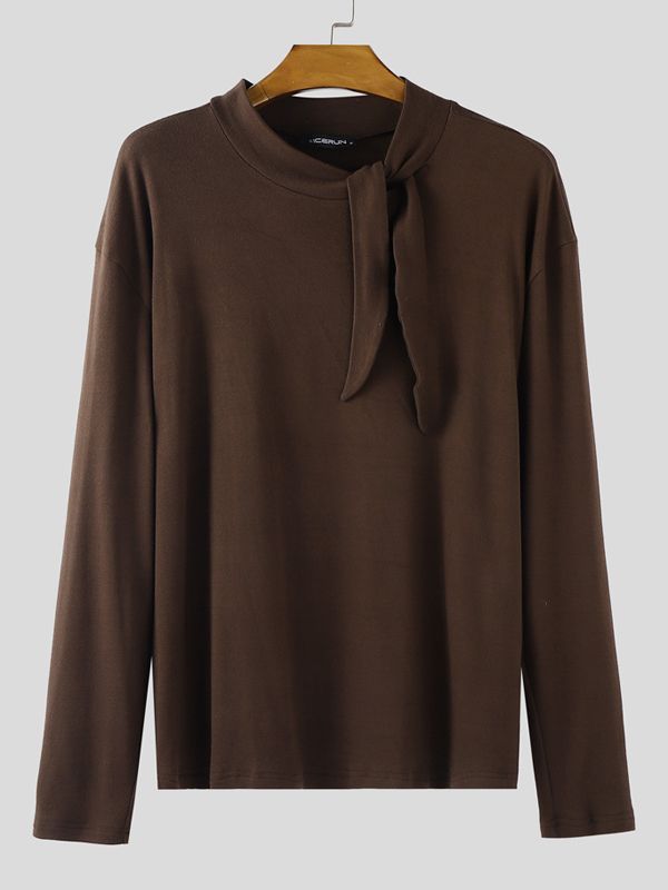 Men's Solid Color Tie Long Sleeve T-Shirt SKUL38544