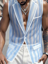 Men's Sheer Mesh Striped Waistcoat SKUL18799