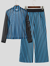 Men's Striped Colorblock Sheer Mesh Two Pieces Outfit SKUL25988