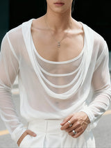 Men's Sheer Mesh Layered Long Sleeve T-shirt SKUL50564