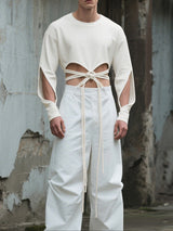 Men's Cross Tie Hollow Out Long Sleeve T-Shirt SKUL29568