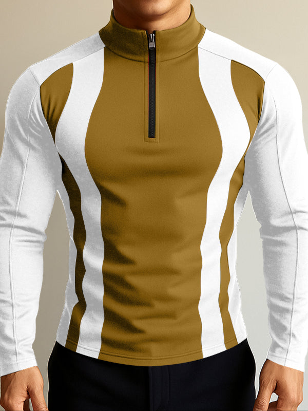 Men's Color Block Slim Fit Zipper Long Sleeve T-Shirt SKUL28130